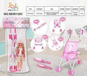 Коляска трость с куклой,зеркальце,расчёска NEW139C